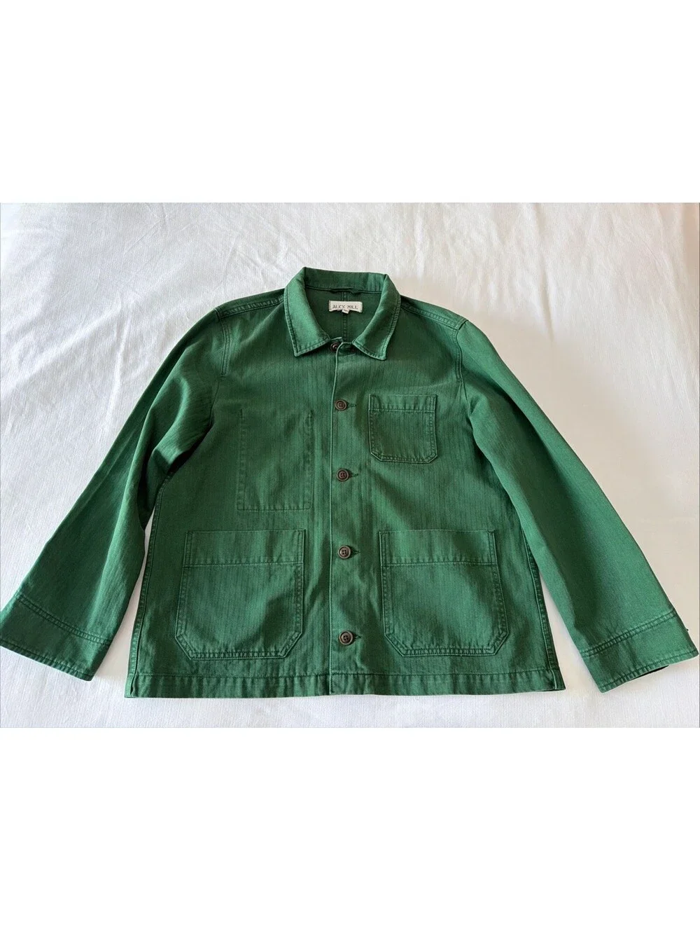 Alex Mill Linen Work Jacket Garment Dyed Pine Grove Green Chore Coat Men's XL